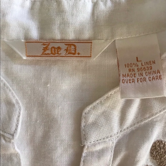 Zoe D. Linen Floral Embroidered Button Blouse - Picture 11 of 13